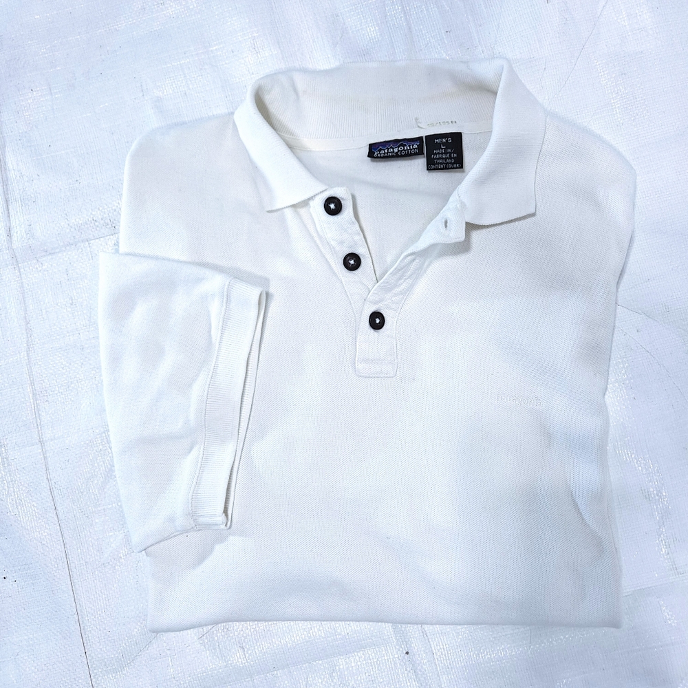 Patagonia White Vintage Pique Cotton Short Sleeve Polo Shirt